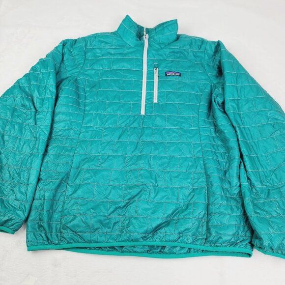 Patagonia Women's Teal Nano Puff Thermoball 1/4 Zip Pullover Puffer Jacket Sz XL - Picture 2 of 10